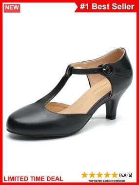 T-Strap Mary Jane Kitten Heels PU Leather Low Heel Dress Pumps